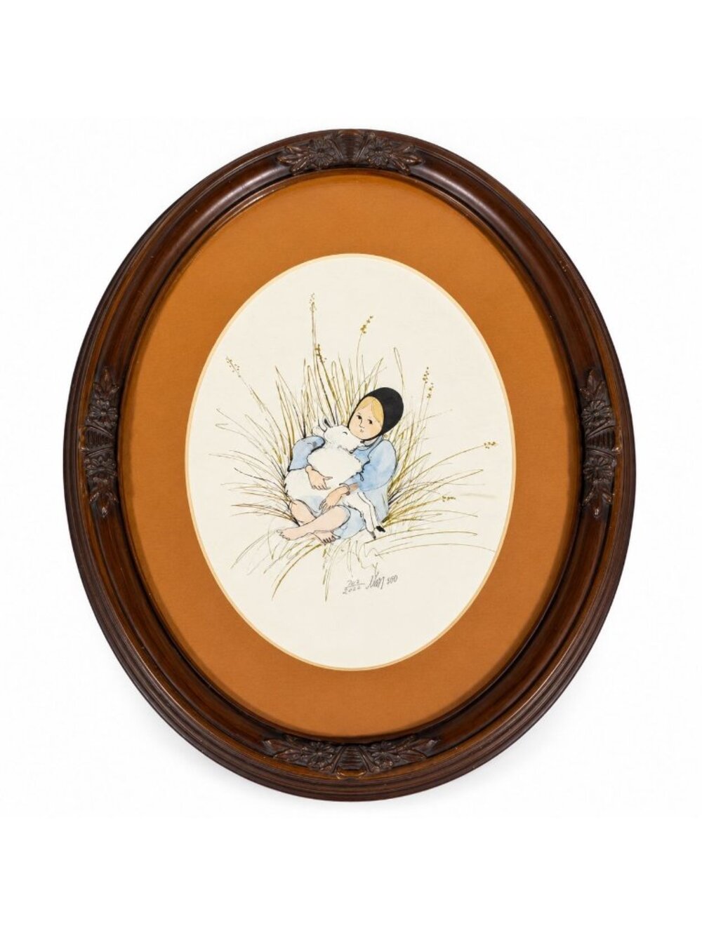 Framed Lithograph Print P Buckley Moss Spring Love Girl Child Lamb 747/100 Signe